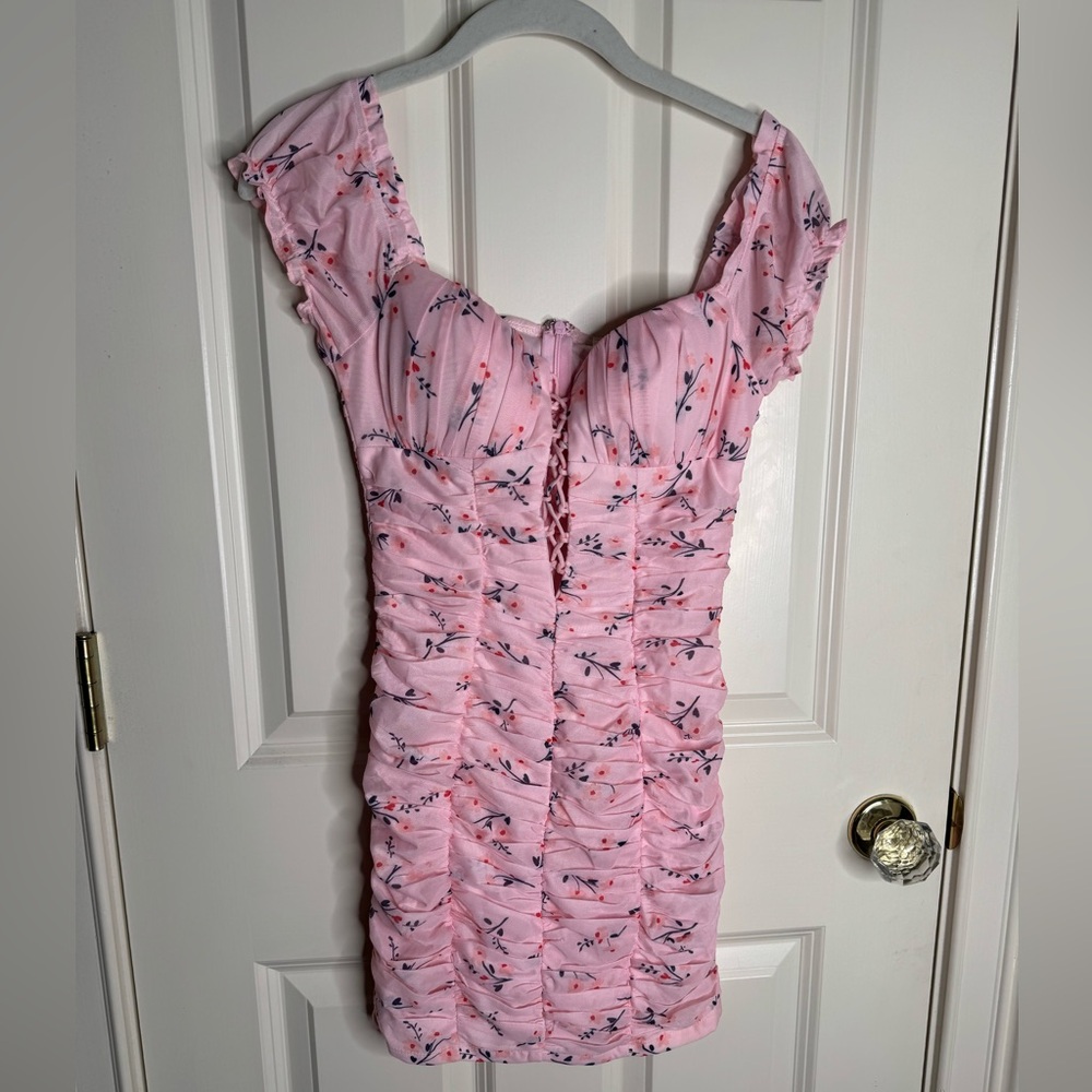 Kiss The Sky Floral Pink Ruched Dress